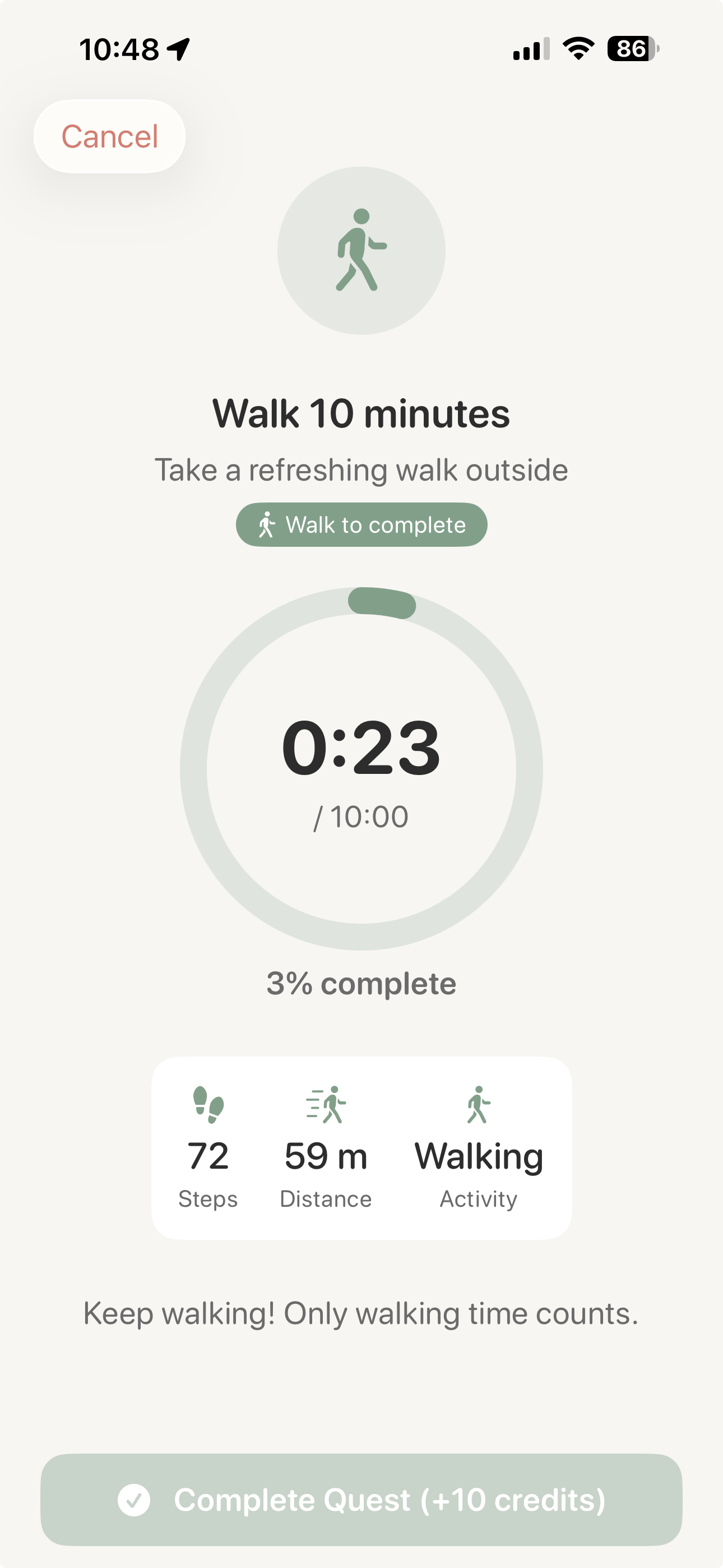 Walking quest in progress